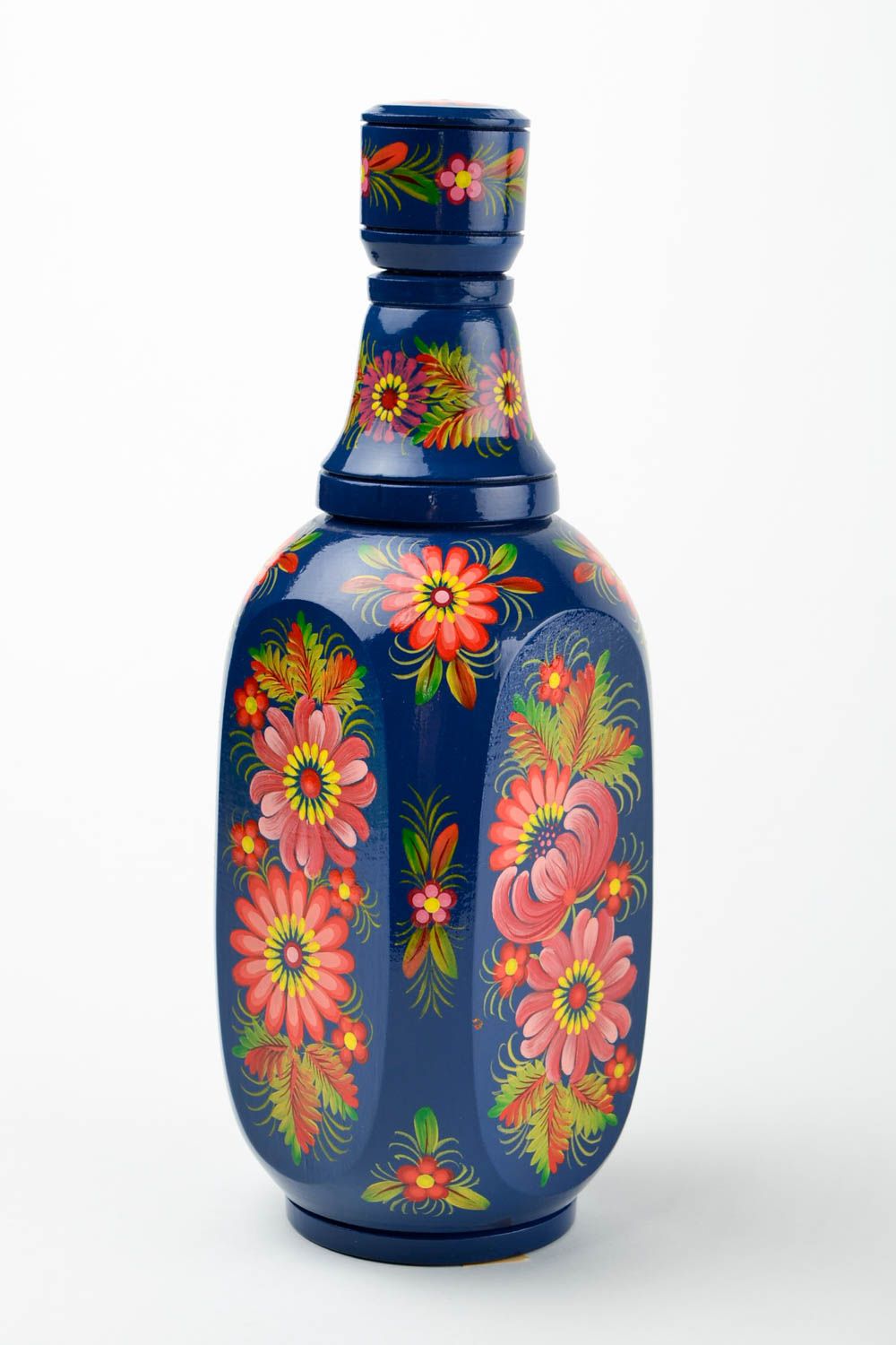 Wooden decorative wine bottle decanter with floral Russian style floral pattern 1,9 lb photo 5