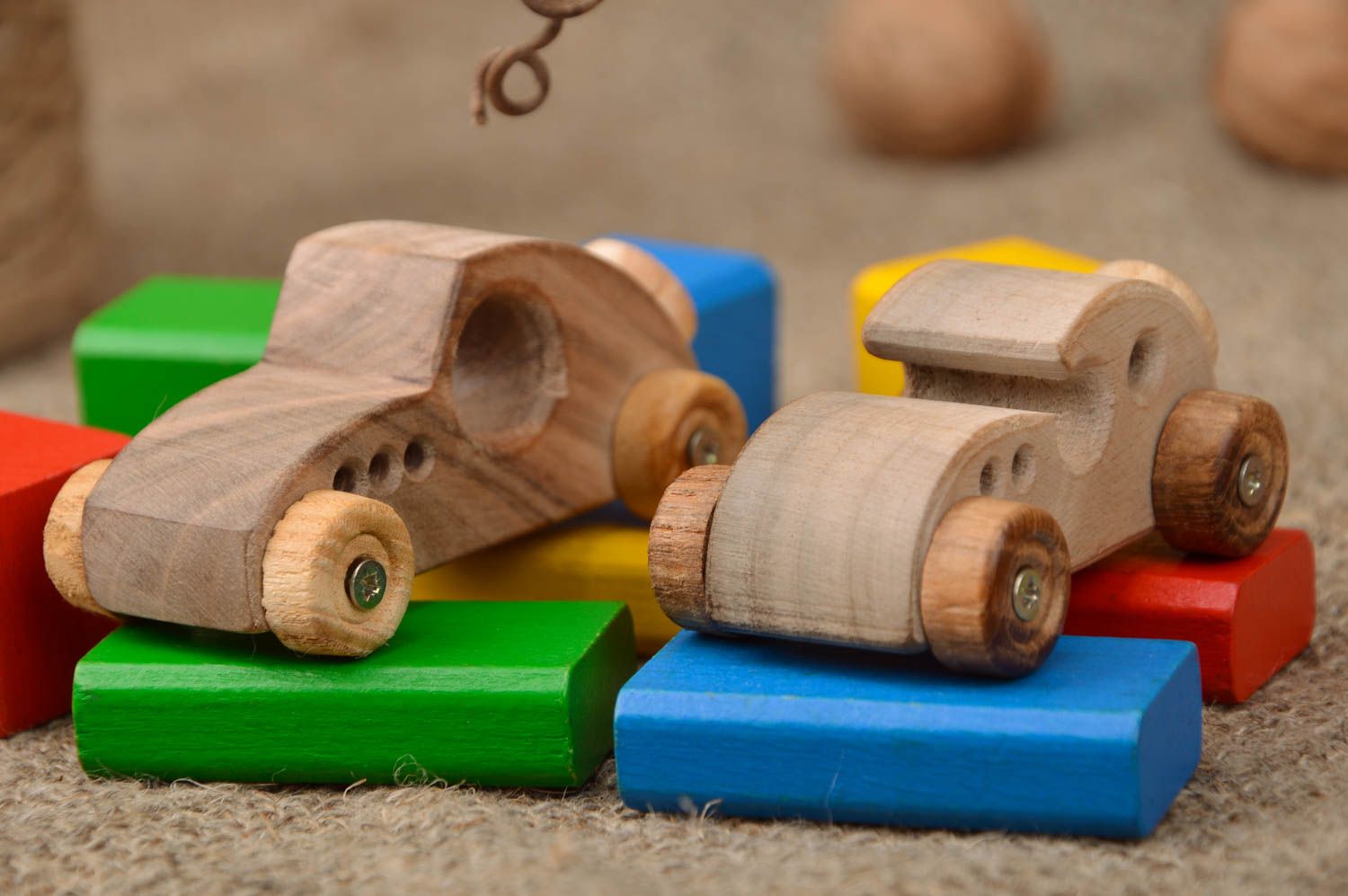 Set of 2 handmade children's wooden toy cars for boys eco friendly photo 1