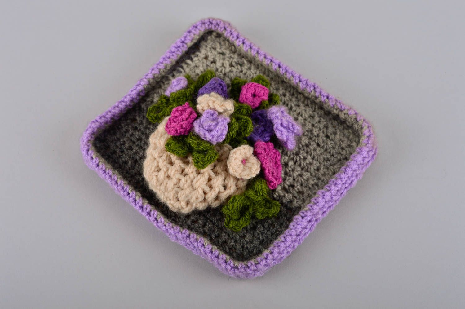 Handmade wall picture with flowers crocheted wall panel interior decor ideas photo 3