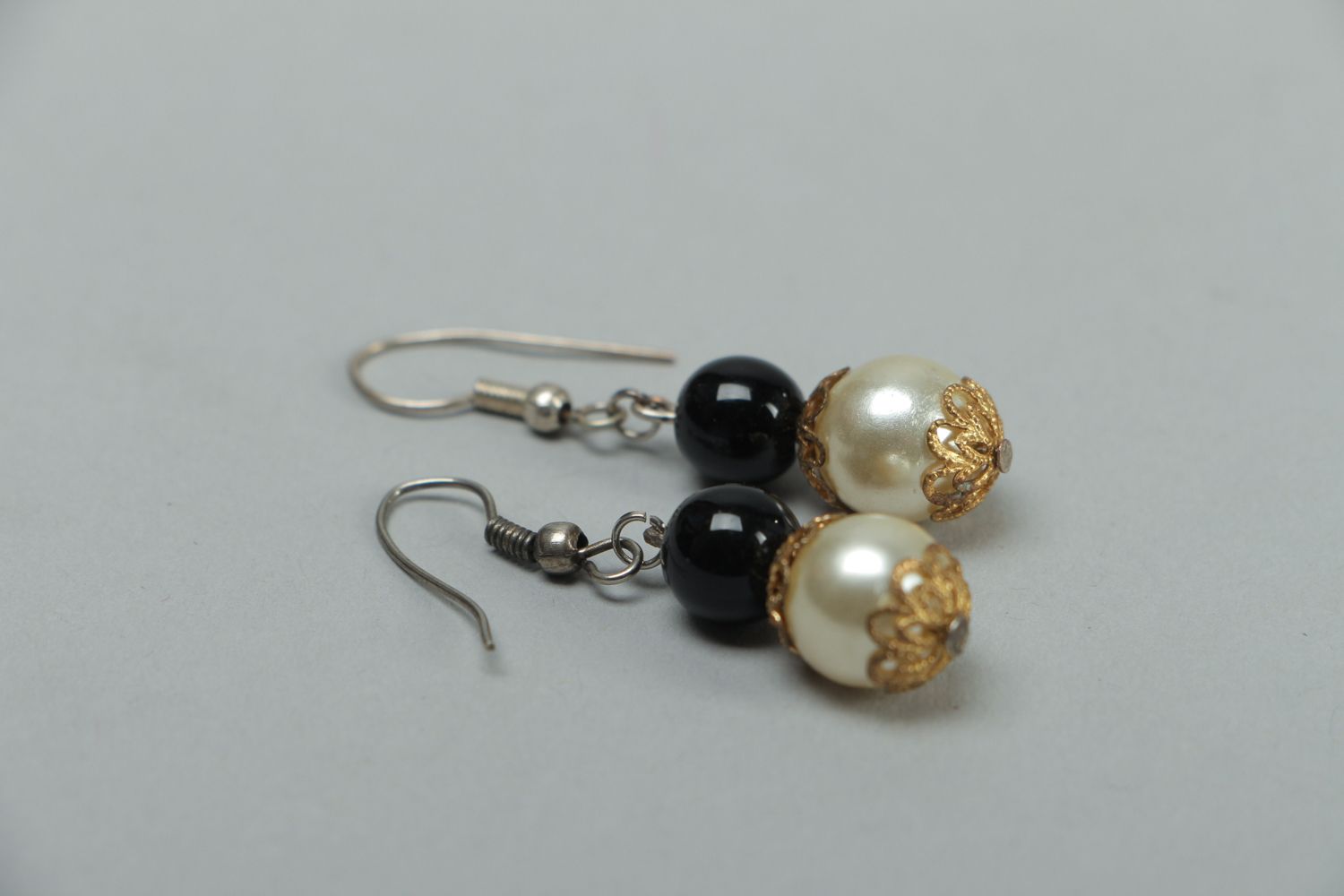 Handmade metal earrings with beads photo 2