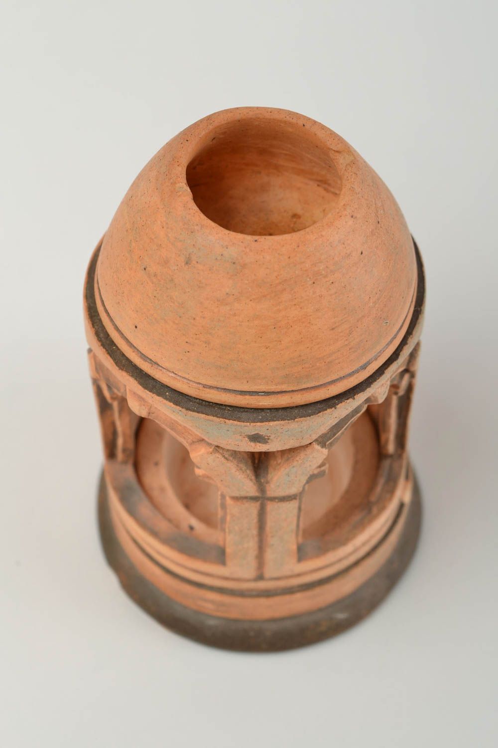 Оригинальная керамическая аромалампа ручной работы без крышки светло коричневая фото 5