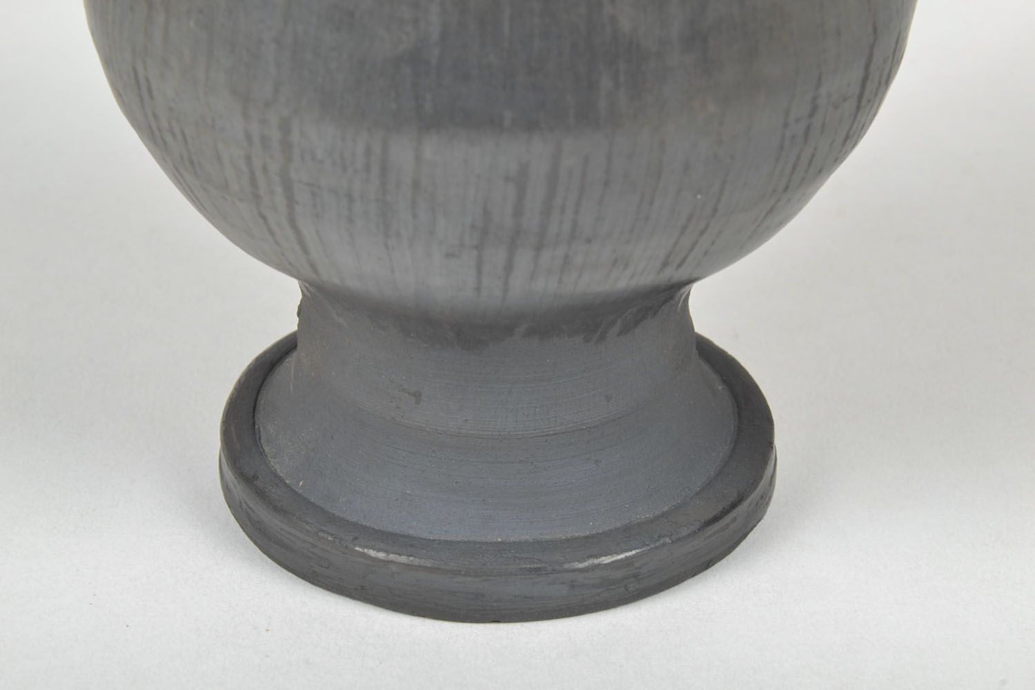 Wine goblet in black color on the stand without a handle. Great natural clay gift. photo 4