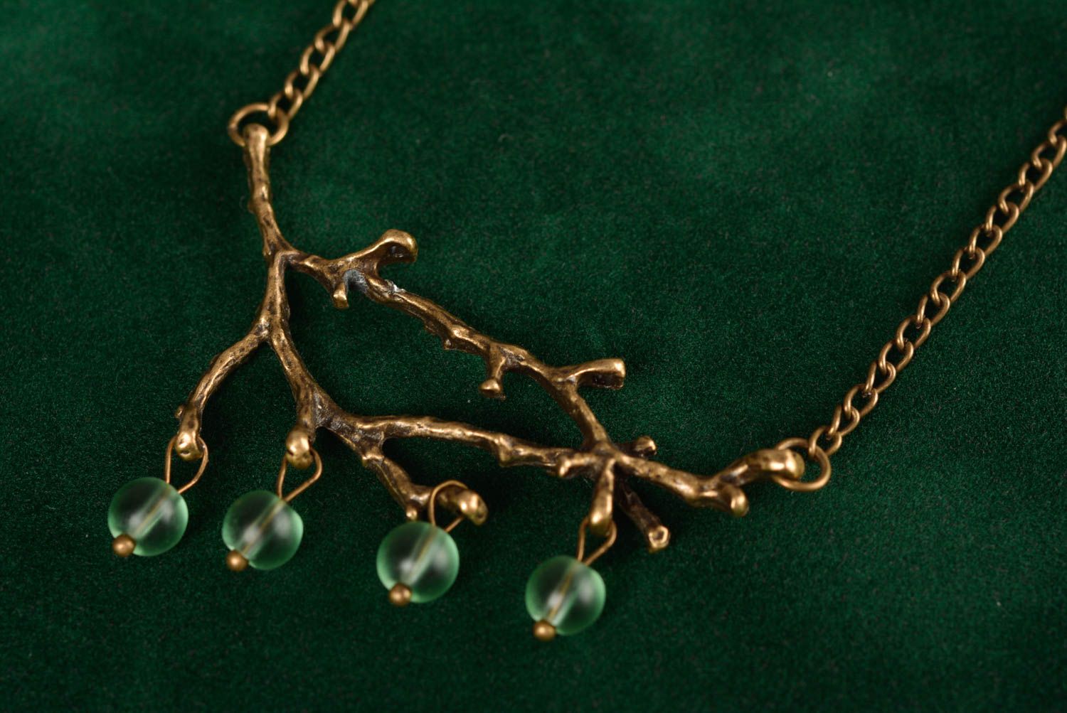 Metal stylish pendant with beads on long chain beautiful handmade accessory photo 2