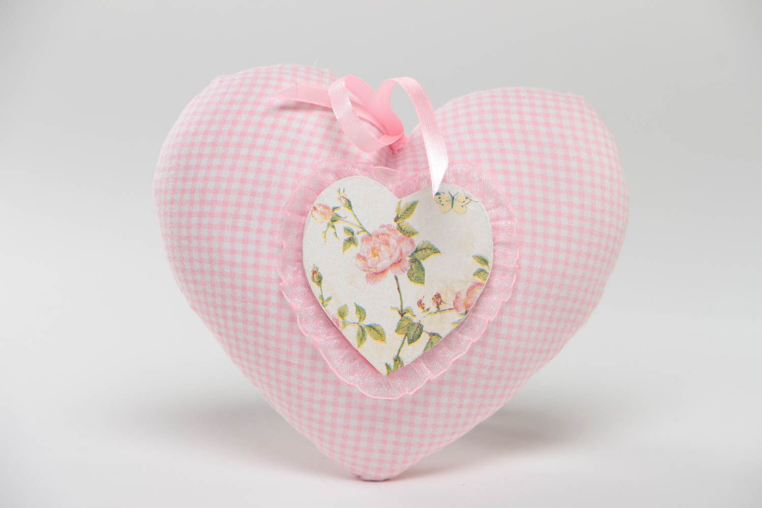 Мягкая подвеска сердце для дома ручной работы оригинальная красивая розовая фото 2