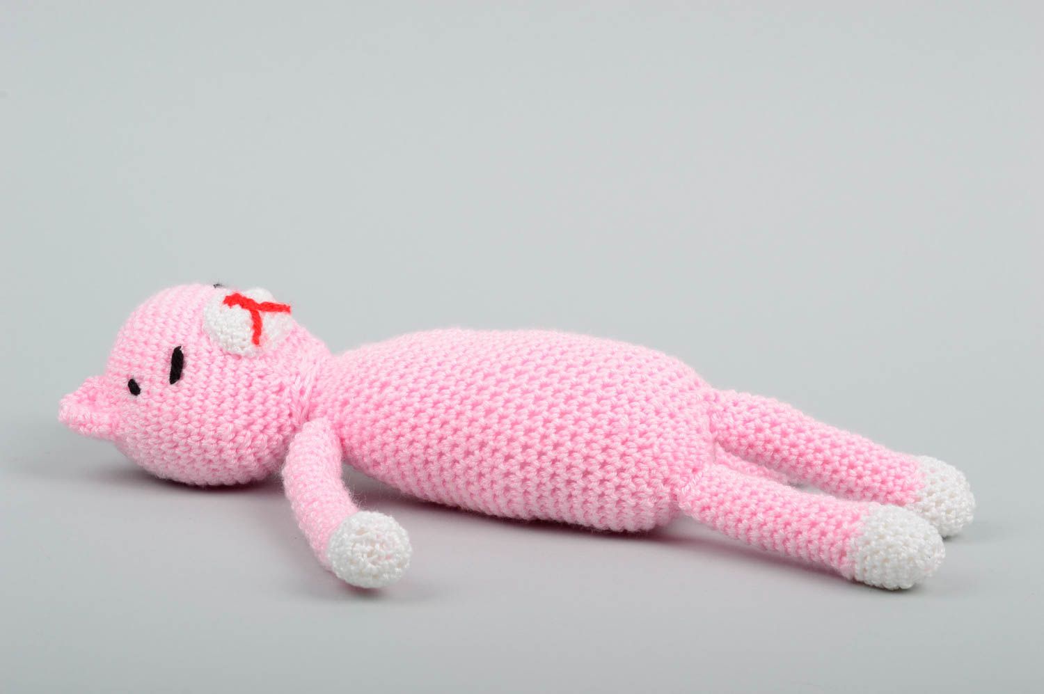 Peluche chat rose faite main Jouet tricot au crochet Cadeau pour enfant photo 2