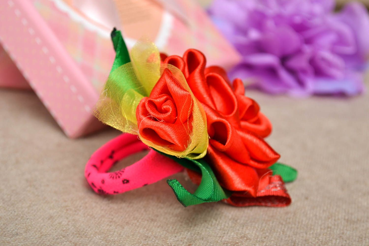 Handmade hair accessory scrunchy with flower ladies accessories kids gift photo 1