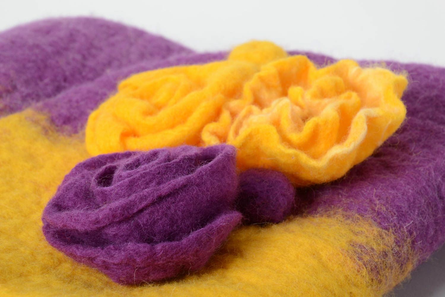 Sac bandoulière fait main Sac de laine jaune violet Accessoire femme original photo 5