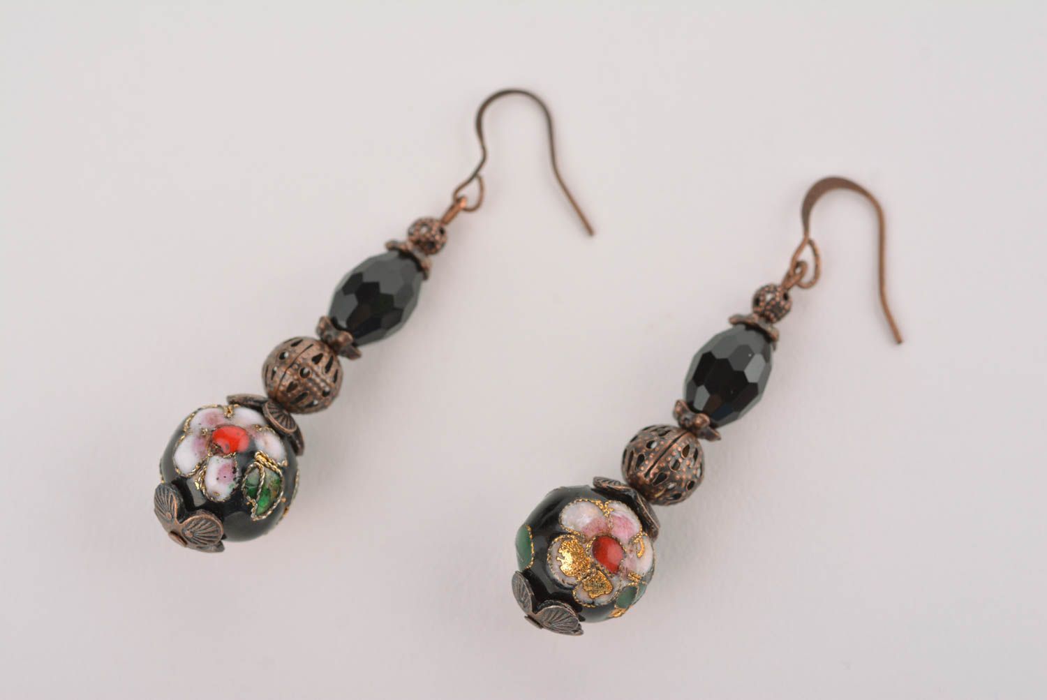 Unusual handmade metal earrings glass cabochon earrings fashion accessories photo 4