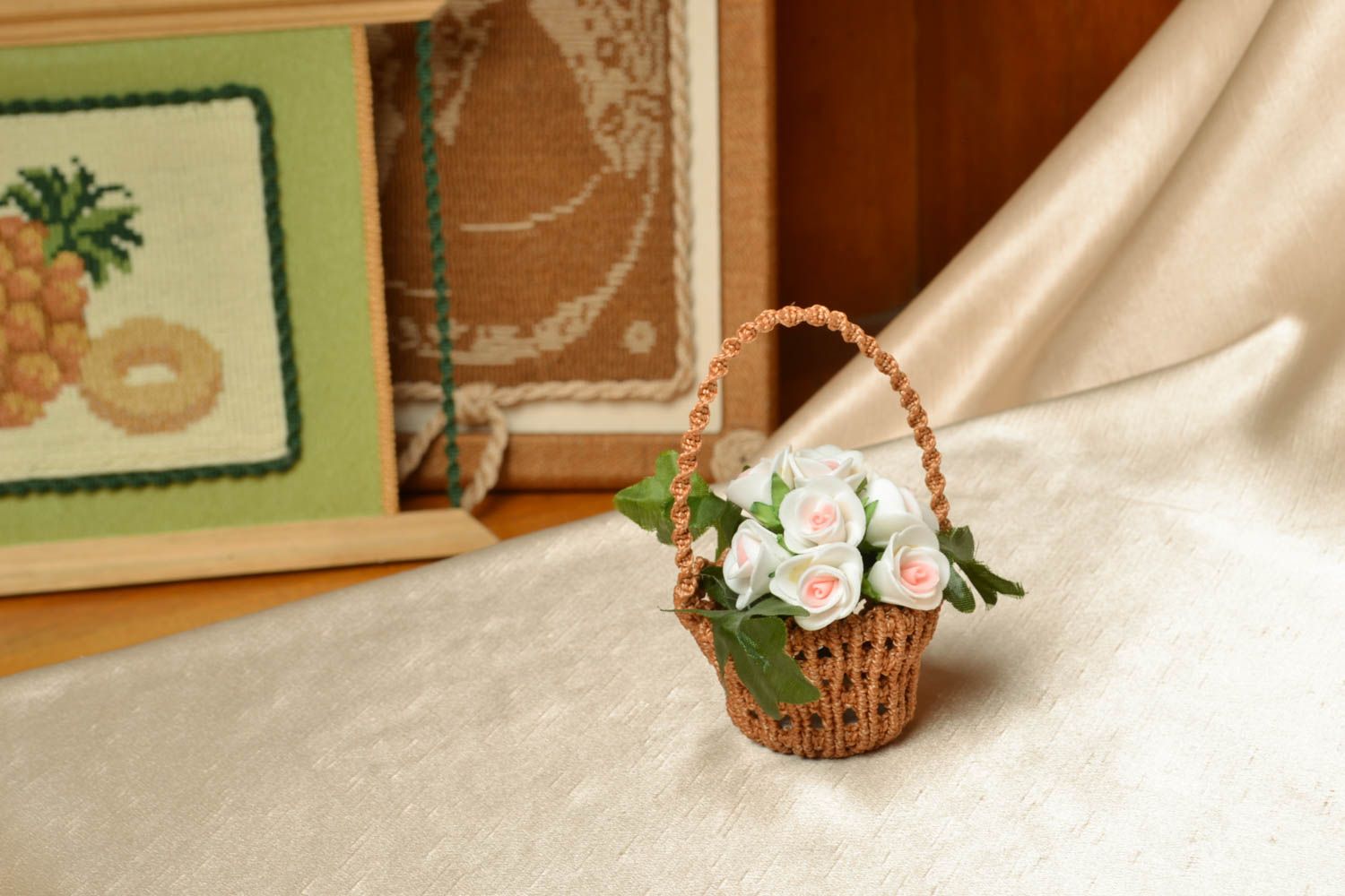 4 inches macrame brown flower basket for shelf or table décor 0,02 lb photo 5