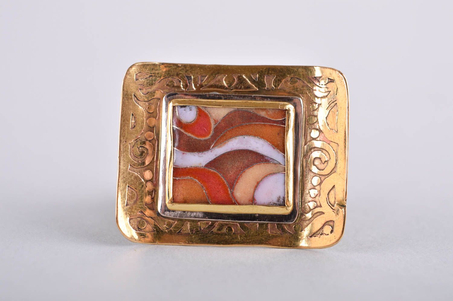 Кольцо ручной работы кольцо из латуни большое авторское украшение с эмалью  фото 3