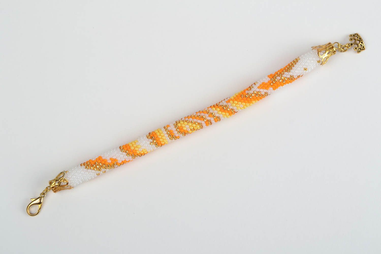 Bracelet en perles de rocaille tchèques au crochet blanc jaune fait main photo 3
