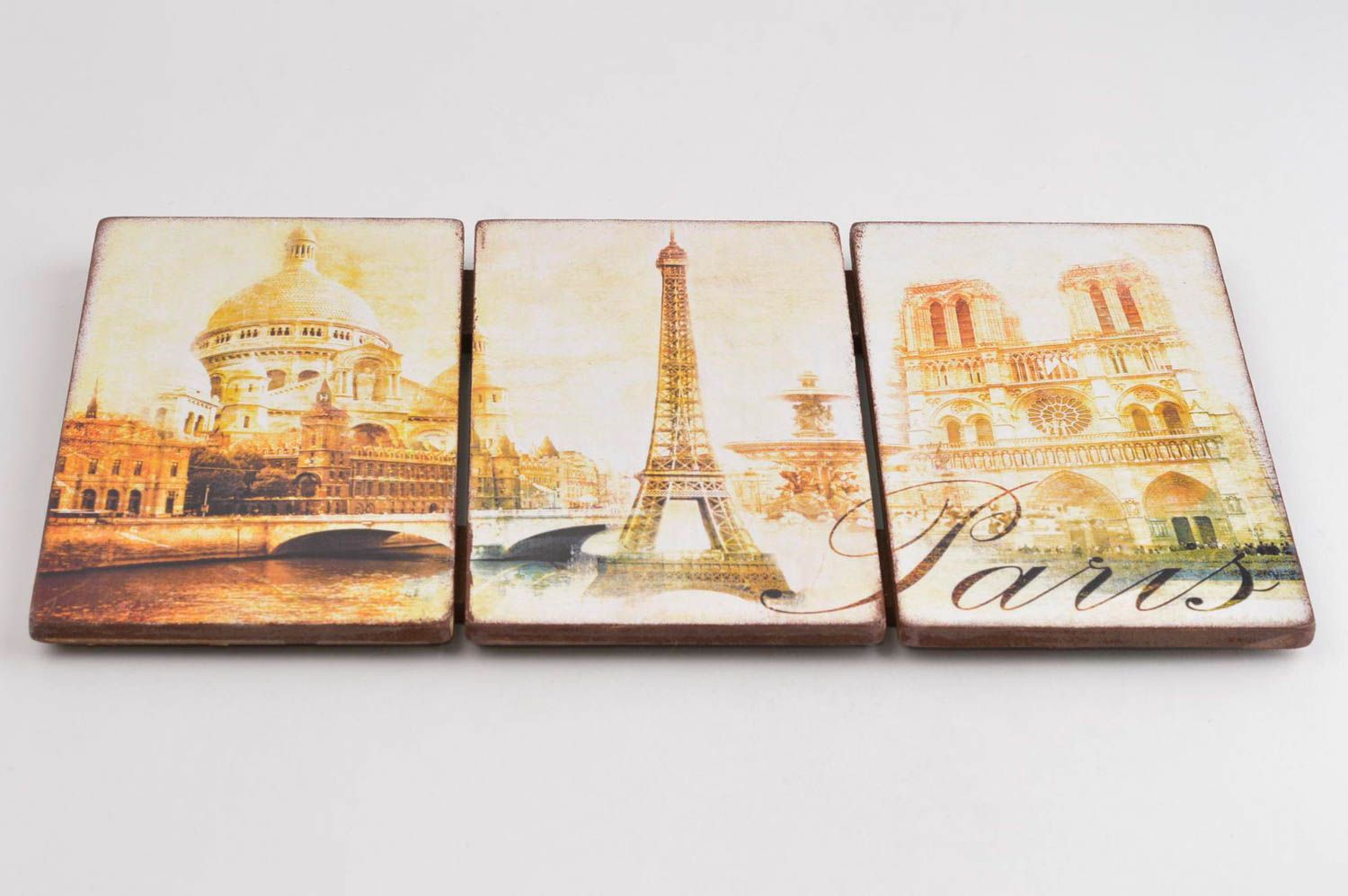 Панно декупаж ручной работы картина триптих декор для дома красивый Париж фото 2