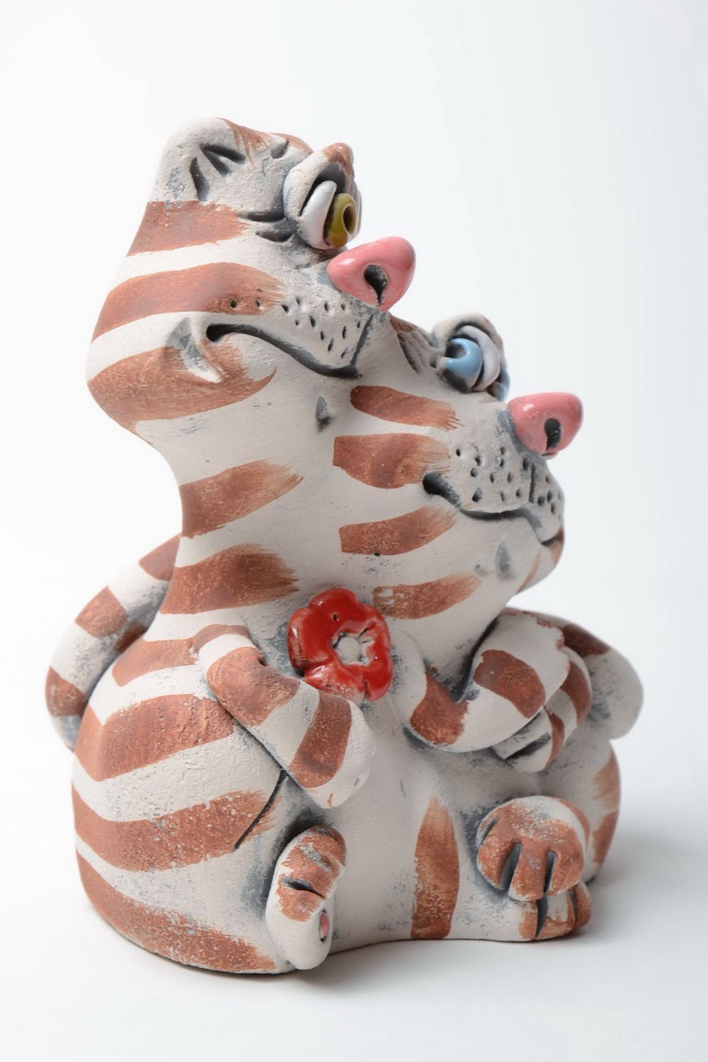 Beautiful handmade semi porcelain money box painted with pigments Cats in Love photo 5