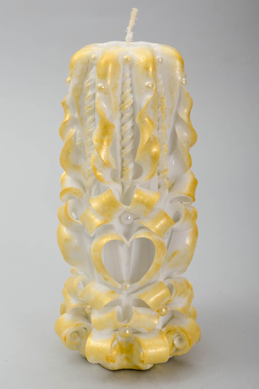 White & gold carved candle for table wedding home decore 8,27 inch, 1,53 lb photo 2