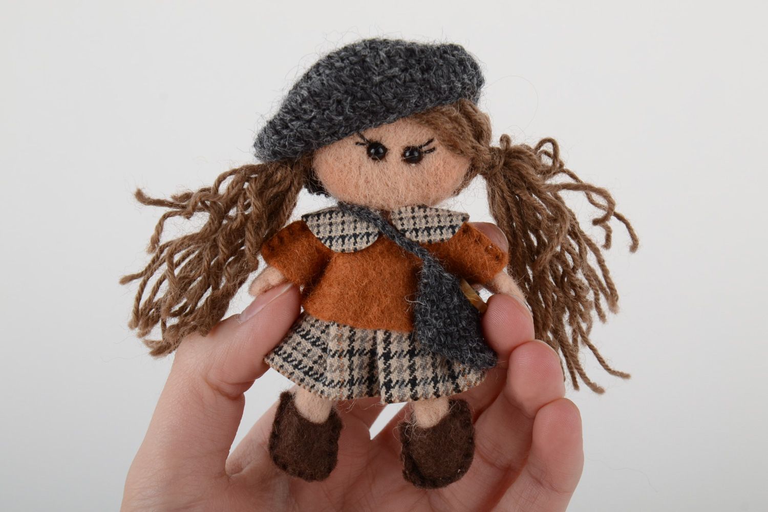 Handmade designer felted wool brooch toy Doll photo 5