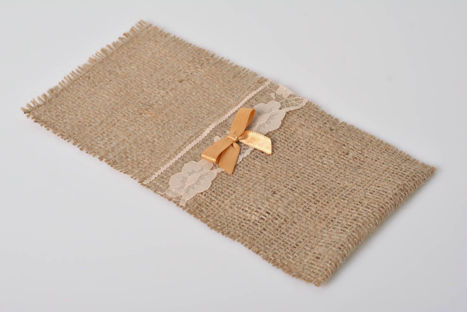 Bolsillo para cubiertos de tela de harpillera rectangular artesanal  foto 4