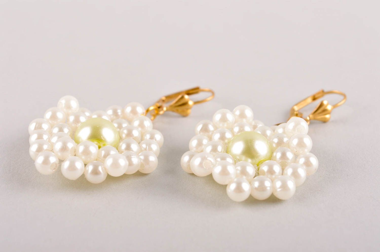 Handmade beaded white earrings designer stylish jewelry present for woman photo 4