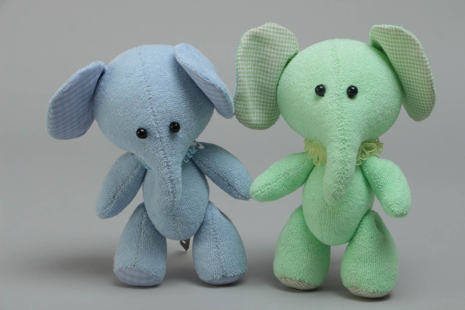 Set of 2 handmade small designer fabric soft toys elephants green and blue  photo 2