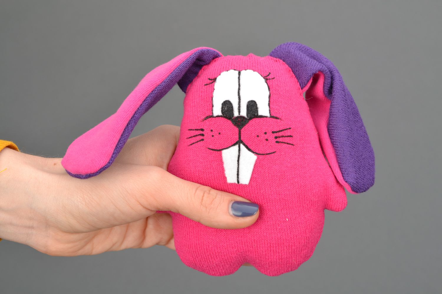 Small pink soft toy hare photo 2