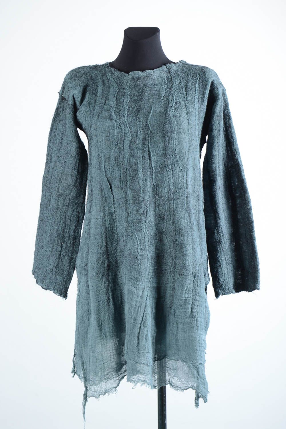 Robe femme fait main Robe laine gris bleu feutrage Vêtement femme de mode photo 1