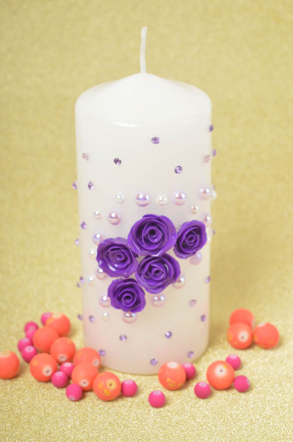 Свеча ручной работы красивая свеча толстая восковые свечи с цветами из пластики фото 1