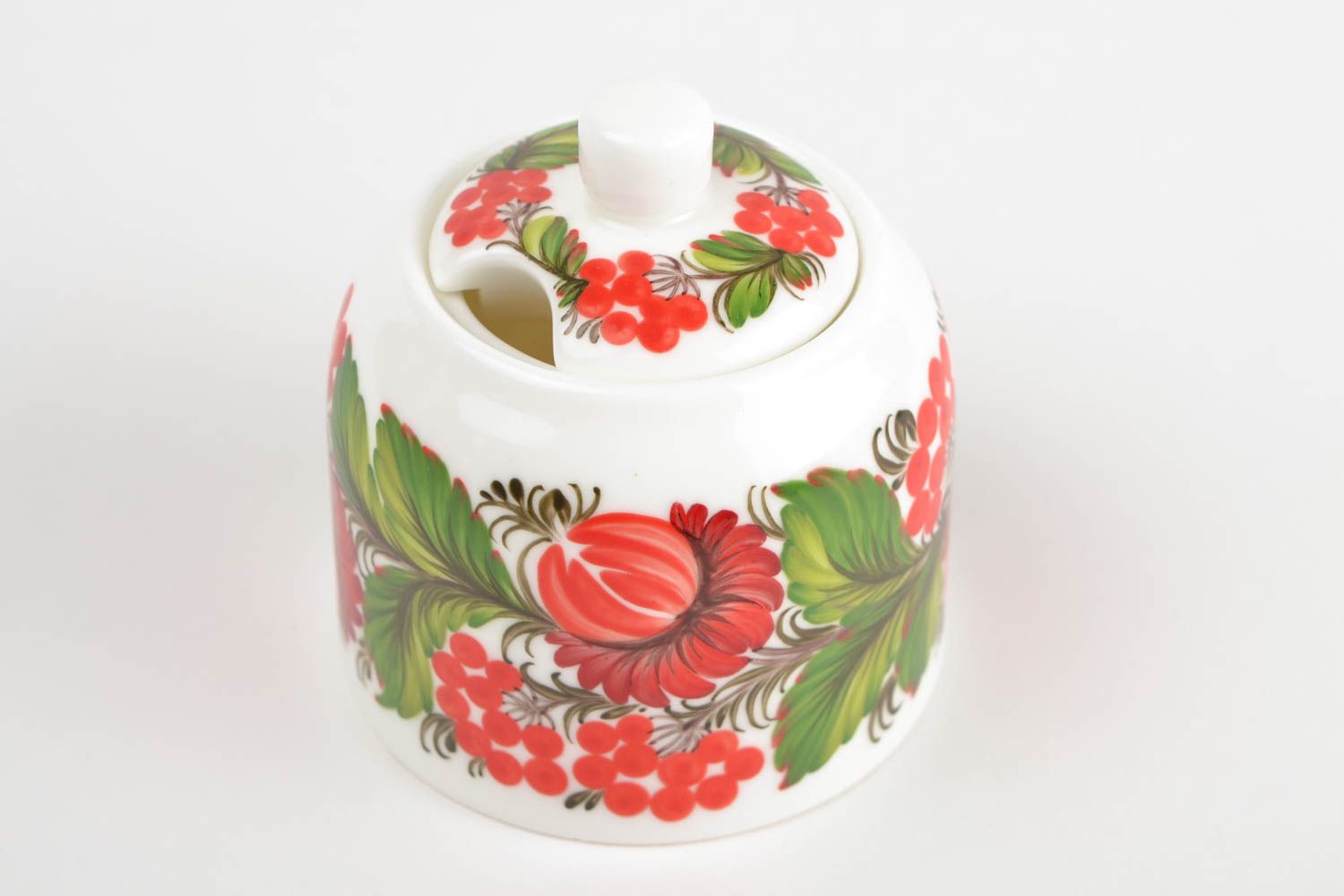 Красивая керамическая сахарница с Петриковской росписью ручной работы 280 мл фото 3
