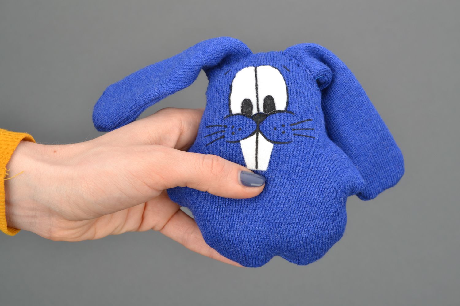 Blue fabric soft toy hare photo 2