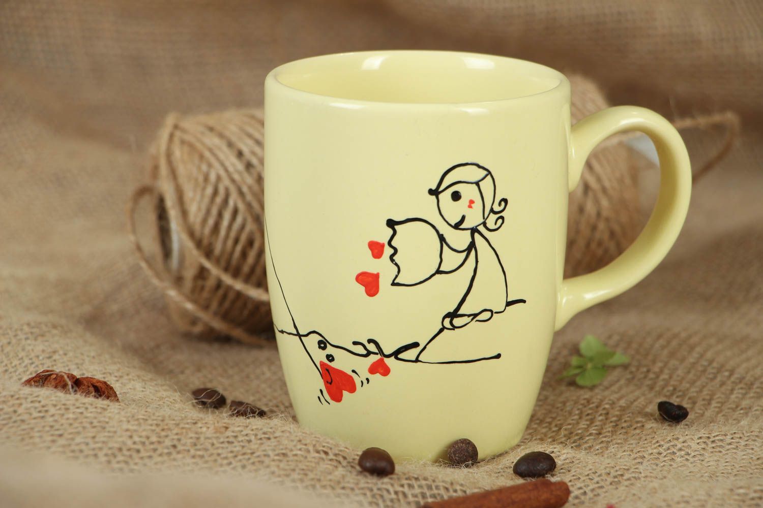 Light yellow color tea 8 oz cup with handle and Tru love pattern photo 5