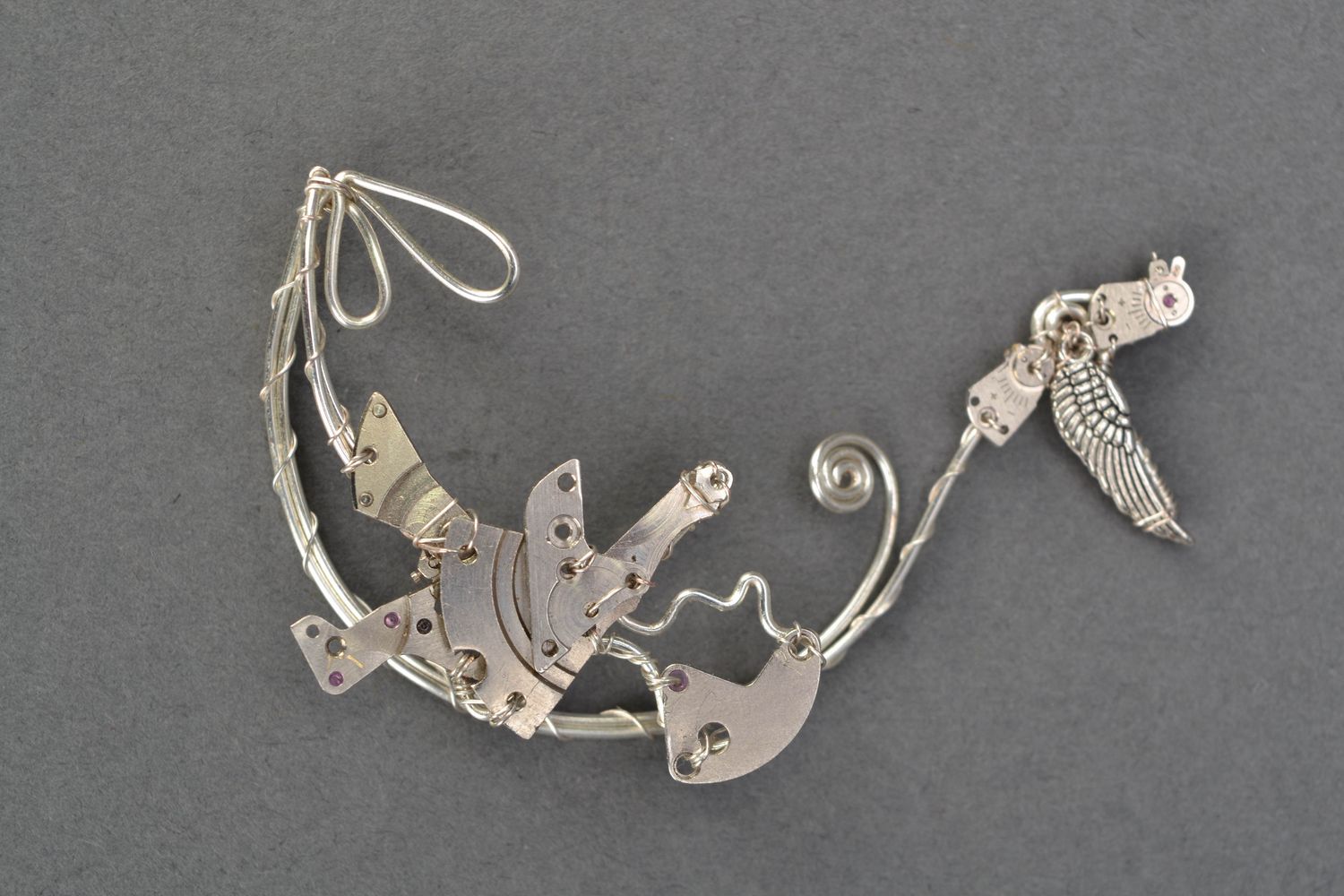 Handmade metal cuff earrings in steampunk style photo 3