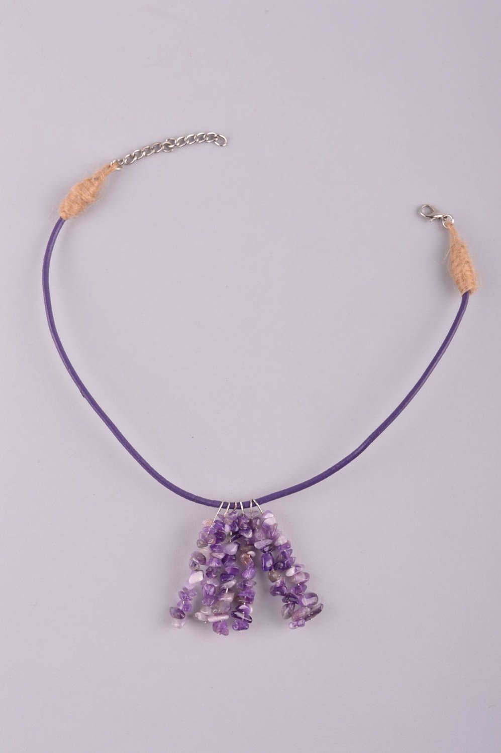 Unusual handmade gemstone necklace leather necklace textile necklace gift ideas photo 5
