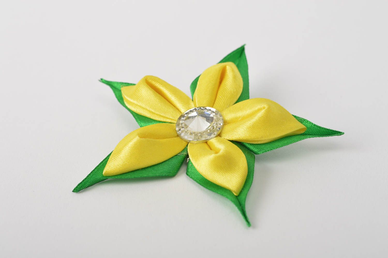 Gelb grüne Blume Haarspange handgemachter Schmuck Accessoire für Mädchen Atlas foto 2