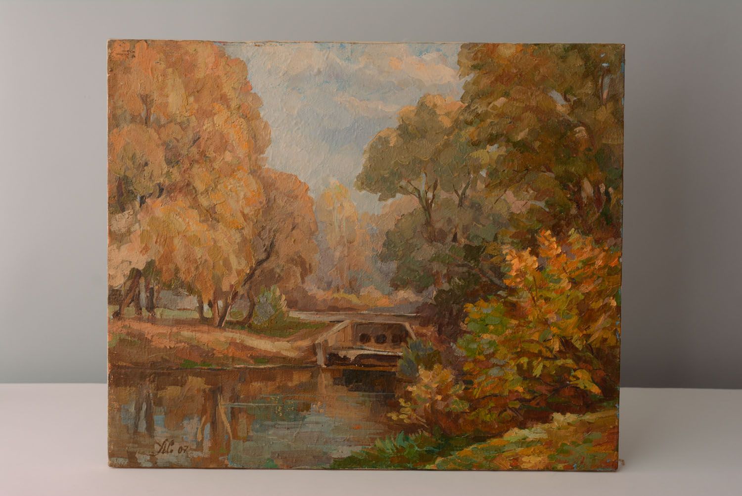 Oil painting Autumn Pond in the Park photo 1