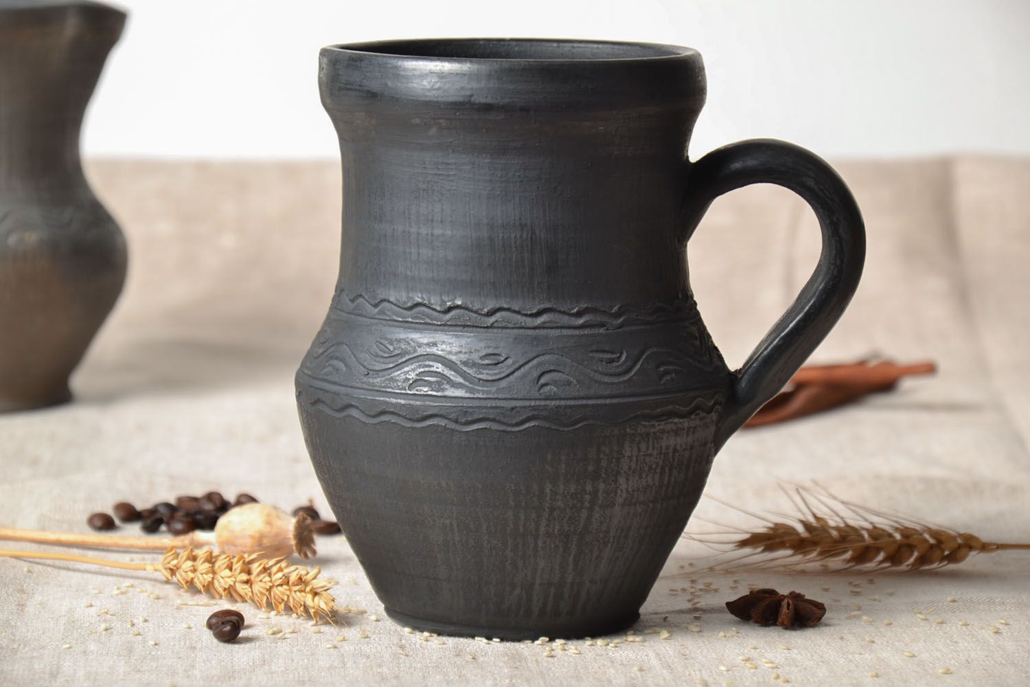 25 oz handmade black ceramic milk decanter with handle 1,7 lb photo 1