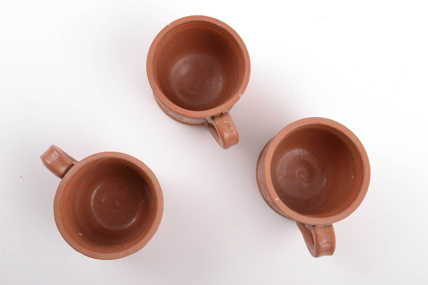 Set of three clay drinking 2,5 oz glazed cups 0,86 lb photo 4