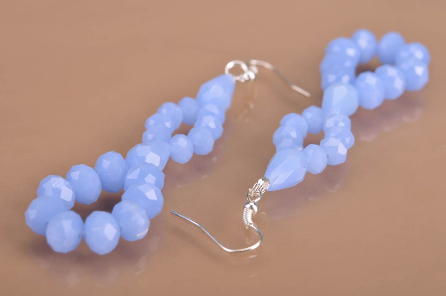 Handmade long festive blue crystal earrings designer accessories light   photo 5