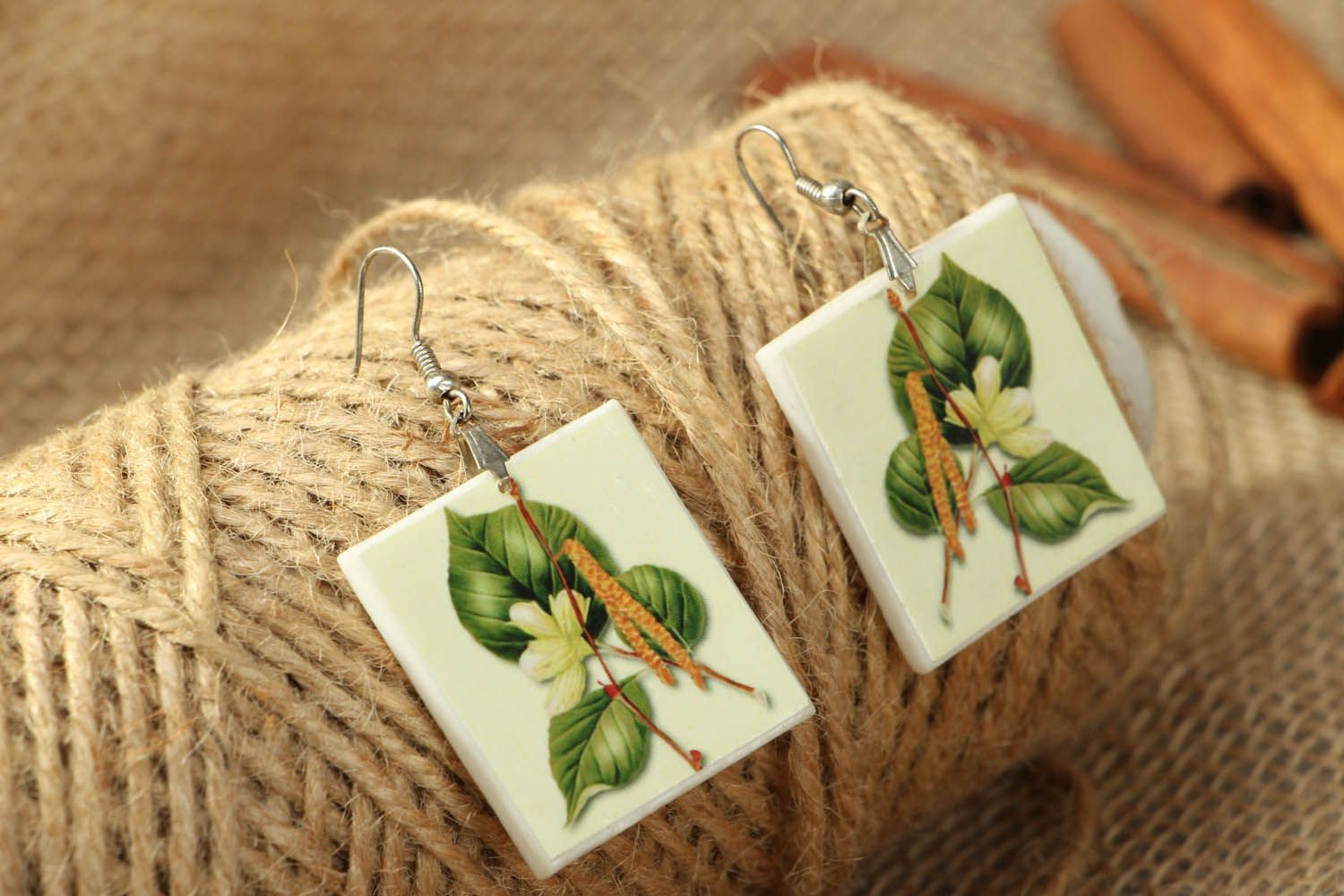 Earrings made ​​of polymer clay Birch Catkins photo 3