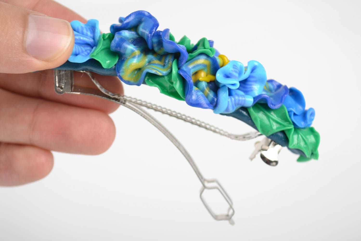Polymer clay handmade barrette designer flower hairpin stylish hair accessory  photo 5