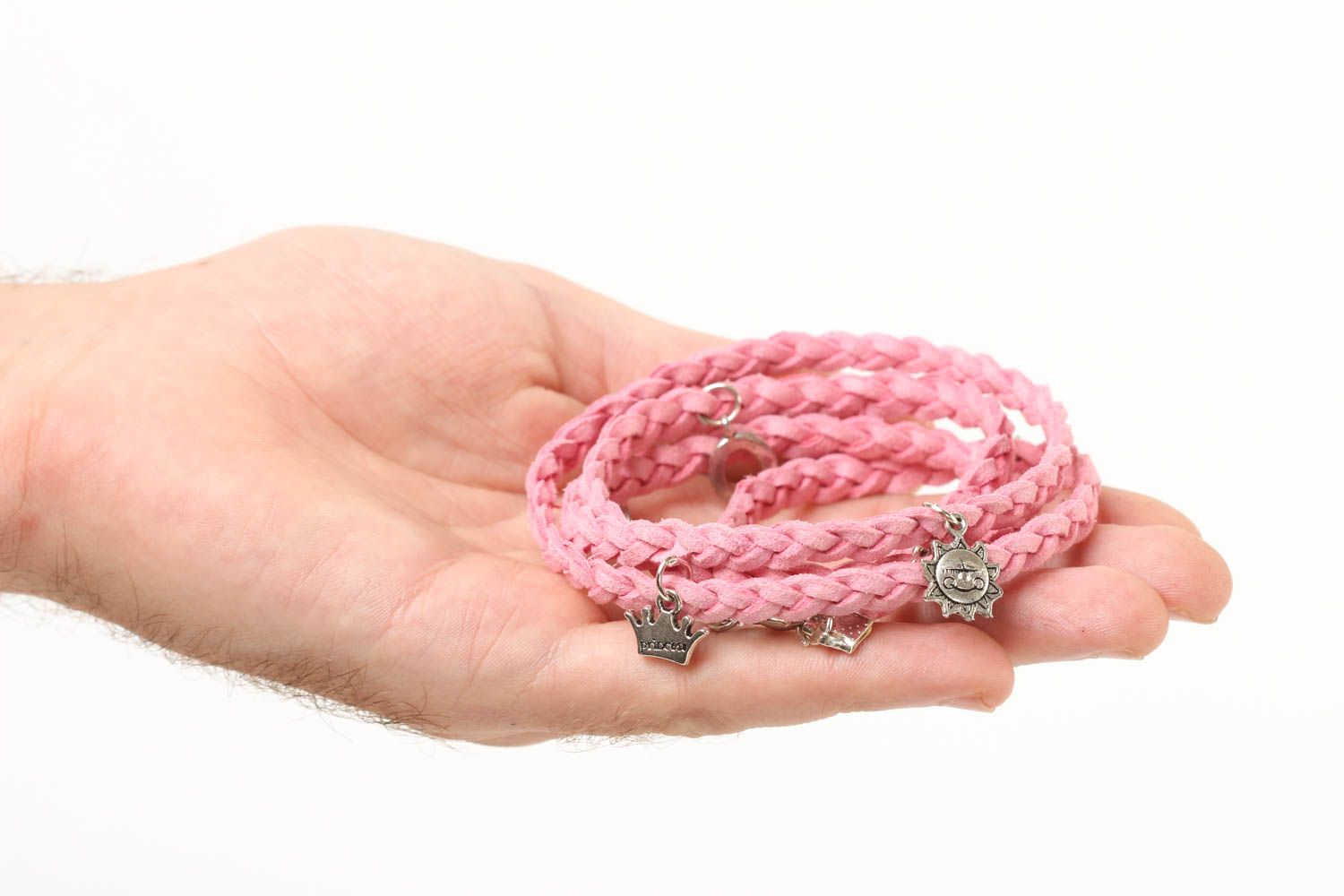 Bracelet rose Bijou fait main cordons de daim avec breloques Cadeau pour femme photo 5