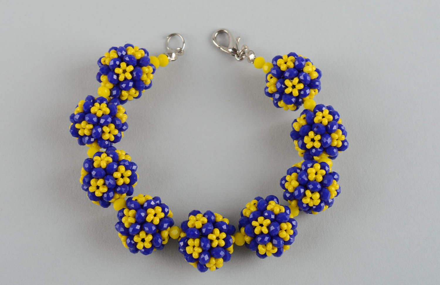 Bracelet perles de rocaille Bijoux fait main Accessoire femme bleu jaune mode photo 4