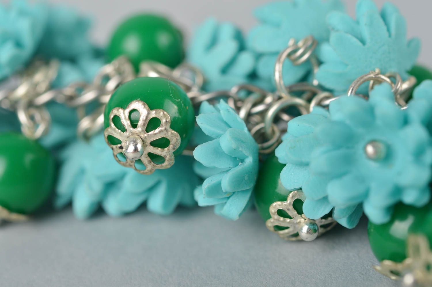 Turquoise flowers charm bracelet for women personalized photo 3