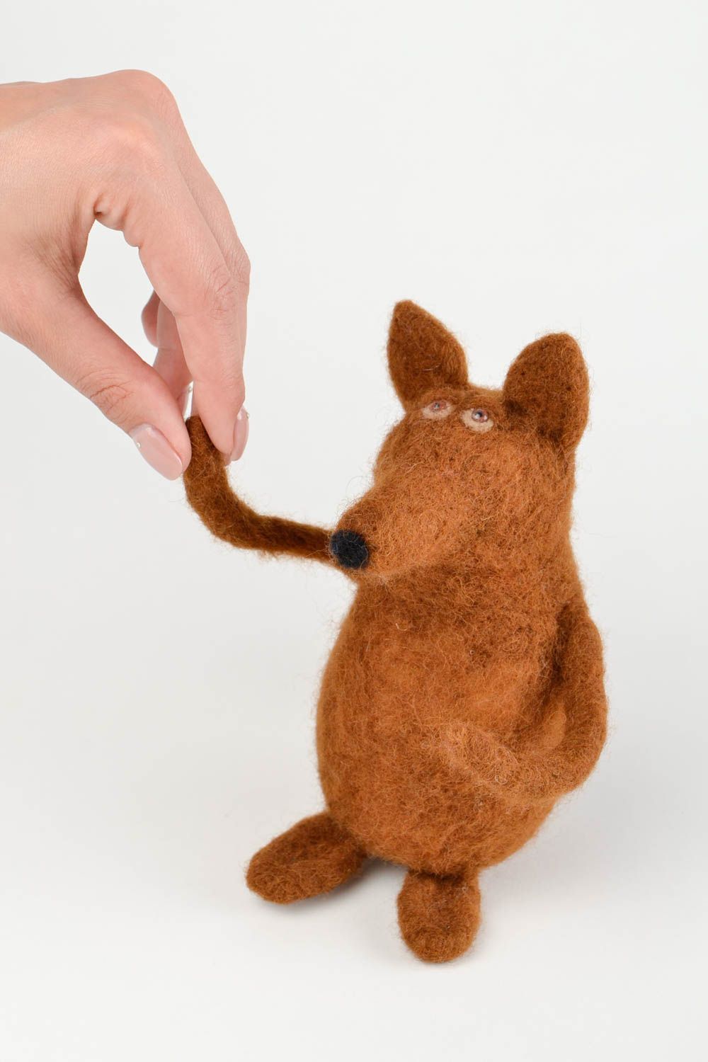 Peluche renard avec canne Jouet fait main en laine feutrée Cadeau pour enfant photo 2