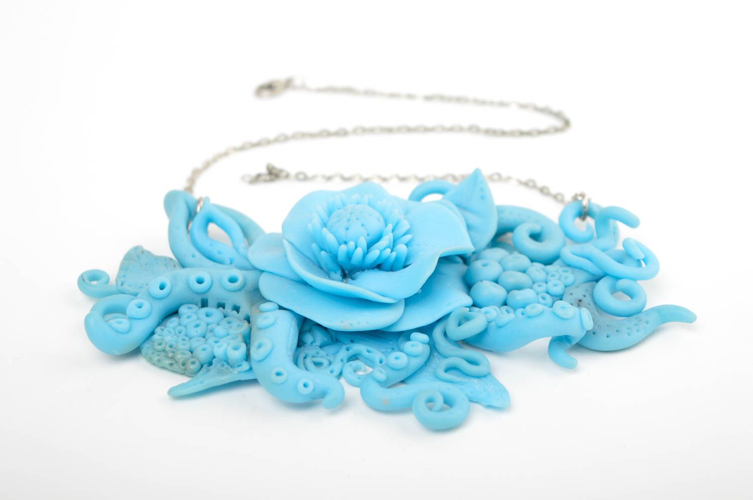 Modisches Schmuck Collier handmade Polymer Schmuck in Blau Geschenk für Frauen foto 5