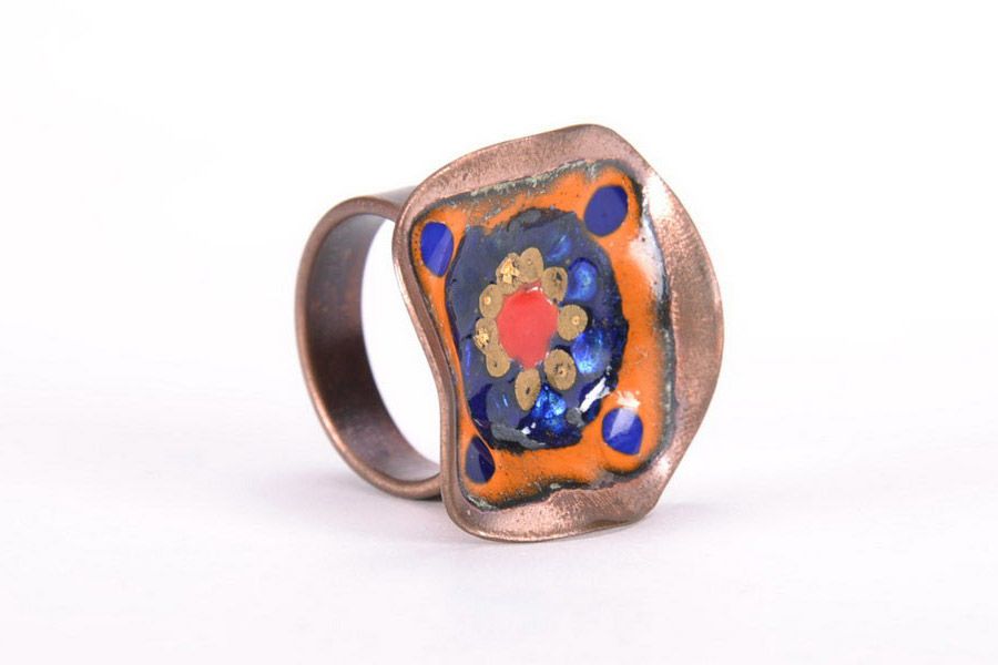 Copper ring in the technique of hot enameling photo 4