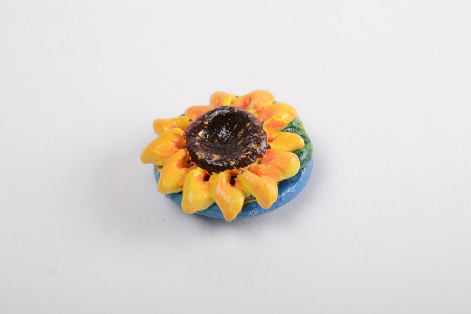 Magnet céramique pour frigo fait main peint rond décoratif petit Tournesol jaune photo 2