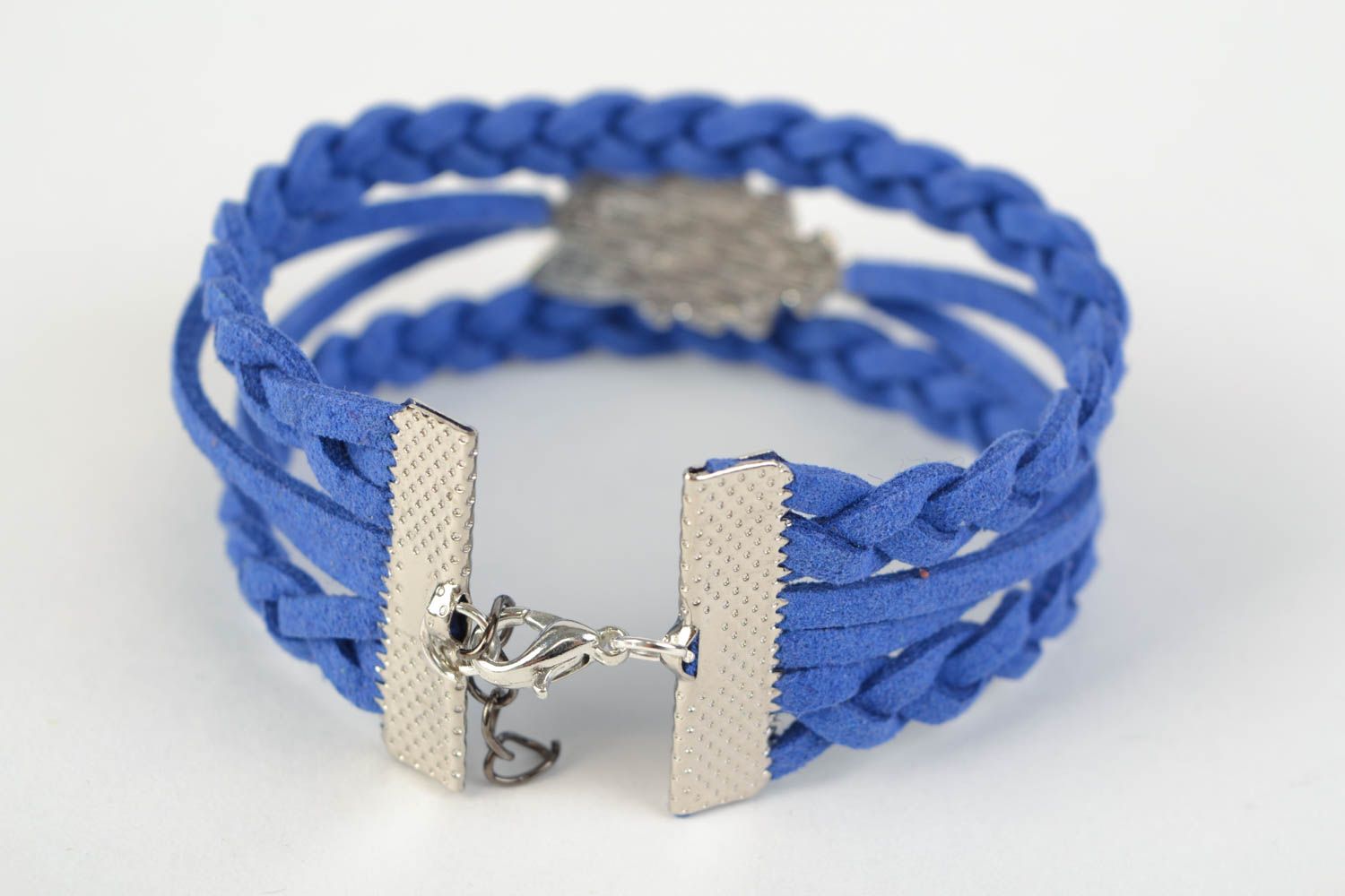 Handmade stylish suede cord blue bracelet with charm owl beautiful accessory photo 4
