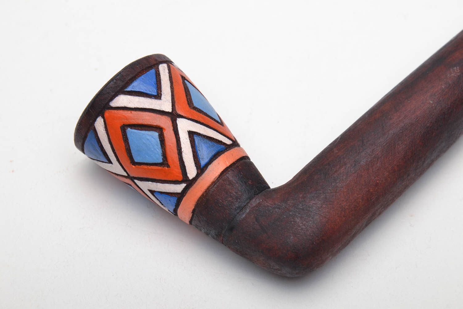 Long wooden smoking pipe with painting photo 4