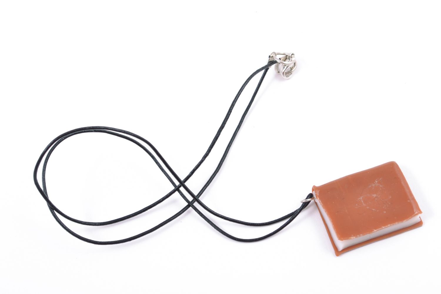 Polymer clay pendant in the shape of book with leather cord photo 4