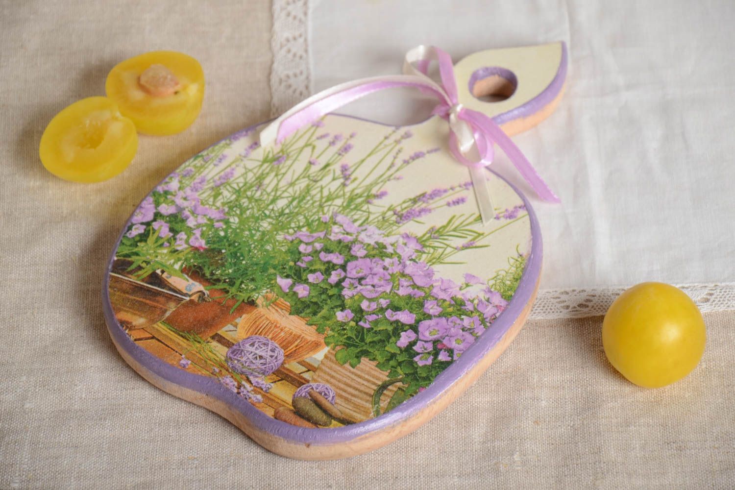 Tabla de cortar hecha a mano con flores utensilio de cocina regalo original foto 1