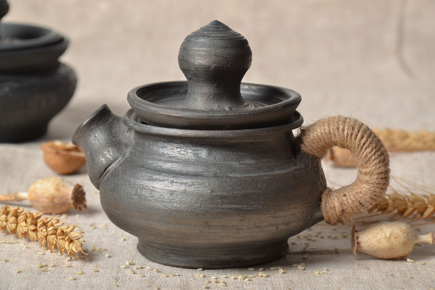 Black-smoked ceramic teapot photo 1