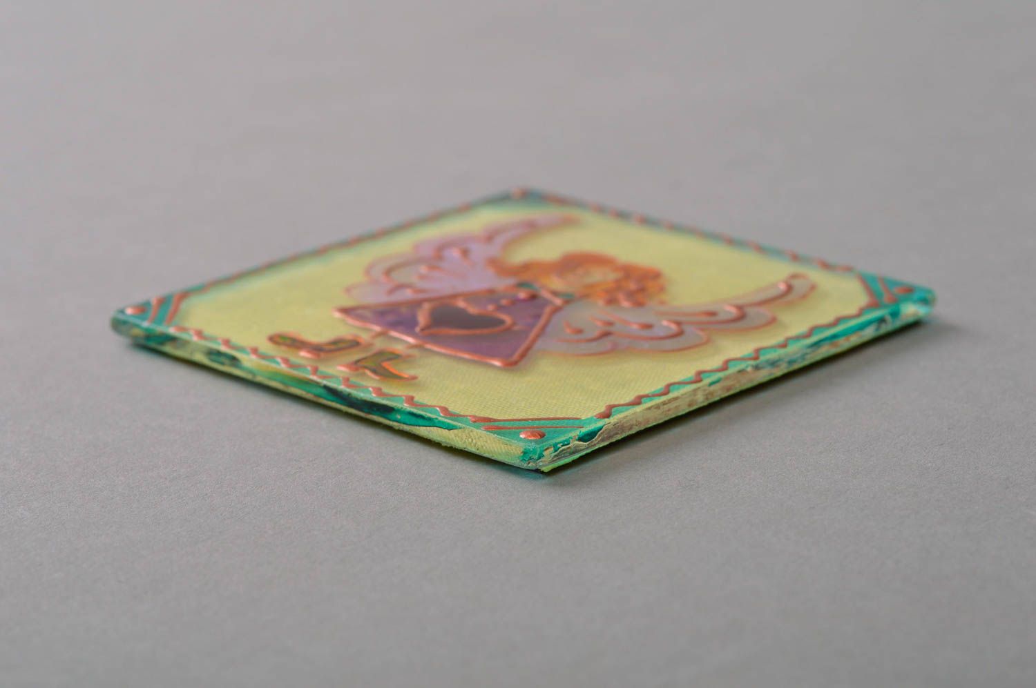 Стеклянный магнит на холодильник с росписью ручной работы квадратный Ангел фото 4